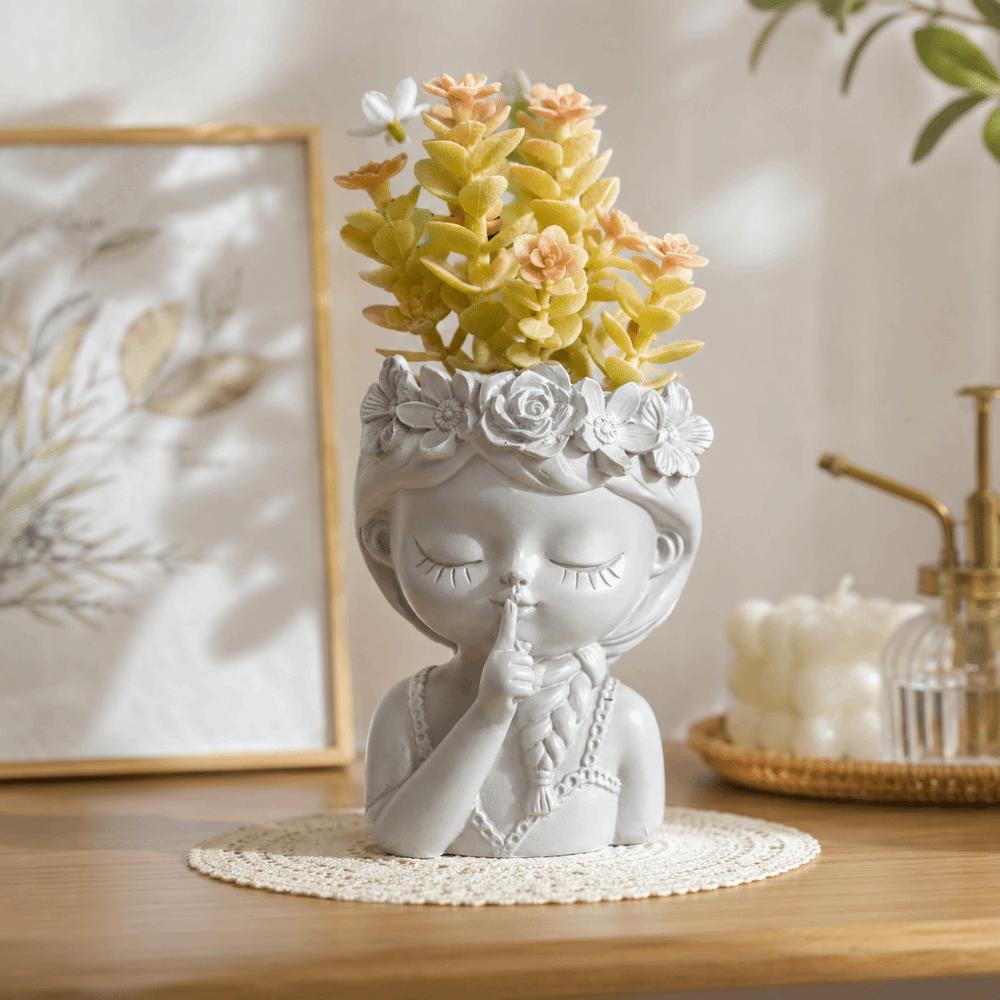 Resin Plant Pot Candle Holder Storage Can Pretty Girl Desktop Ornaments Garden Pots