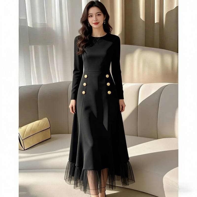 Private Fashion Black Mesh Spliced Midi Skirt With High Waist For Women