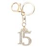 Брелок-подвеска со стразами «Номер 15», застежка-лобстер, сверкающее числовое кольцо для ключей для сумок, белый