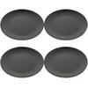 4 Pcs Black Melamine Plate Round Dish for Outdoor Dinning Flat Bottom Flatware Cutlery Set Dinner