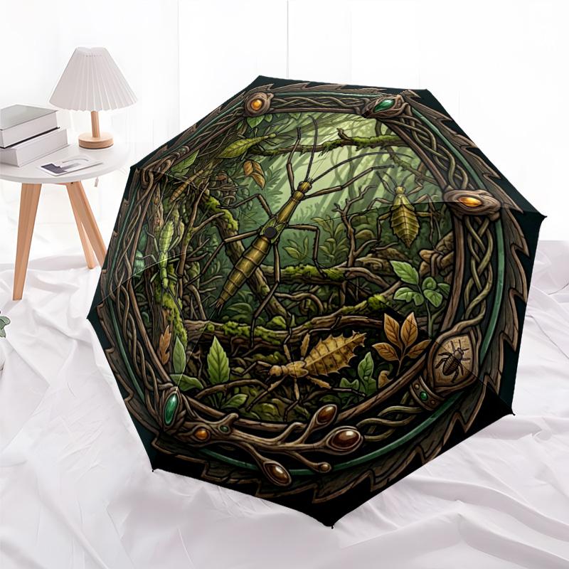 Forest Insect Circle pattern umbrella, portable and foldable design, 8 ribs, a casual accessory for Halloween, Christmas, and birthday gifts.