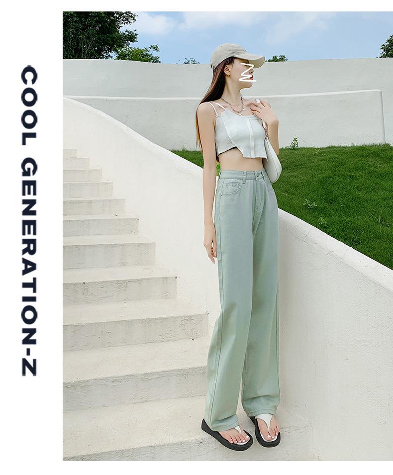 Женские розовые джинсы с высокой посадкой и широкими штанинами: Летние тонкие, свободного кроя, больших размеров, стройнящие, прямые брюки длиной до пола