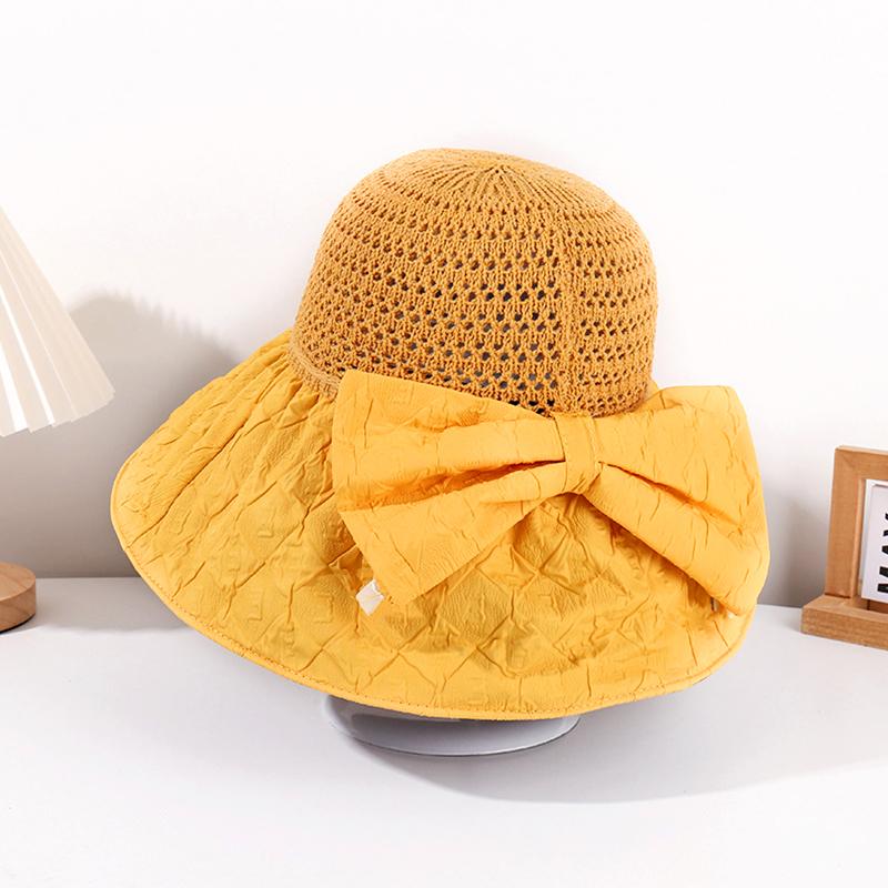 1 шт. Стильная соломенная шляпа с большими полями, солнцезащитный головной убор, ажурная УФ-защита, бант, ручная работа, крючком, солнцезащитная кепка