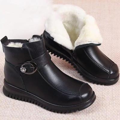 Зимняя женская обувь из кожи, водонепроницаемая, теплая, плюшевая, черного цвета, женские зимние ботинки, женские полусапожки на плоской подошве, ботинки для мам