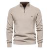 Mens Winter Zipper Stand Collar Solid Color Long Sleeve Knit Sweater Casual Slim Fit Cotton Blend