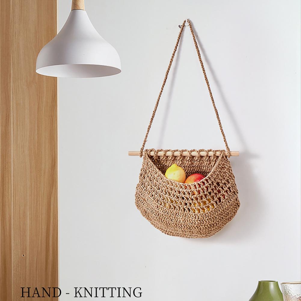 Ручная подвесная настенная корзина для овощей и фруктов, органайзер, контейнер, богемный декор, кухонная сетка, карман для мелочей, сумка для хранения