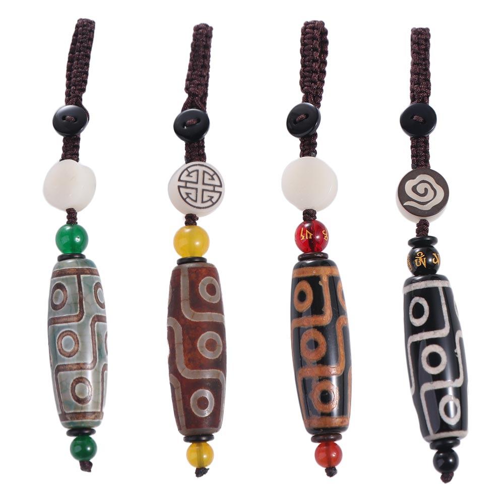 Stone Pendant Heaven Bead Key Chain Tibet Heaven Bead Keyring Nine Eye Tibet Dzi Pendant Keychain
