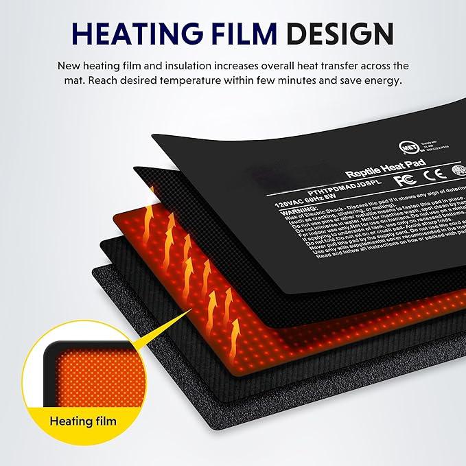 120V 8*12inch US Plug Modern Eco-friendly Plastic Dual Display Under Tank Heater & Pad Alphabet Pattern for Reptiles All Seasons