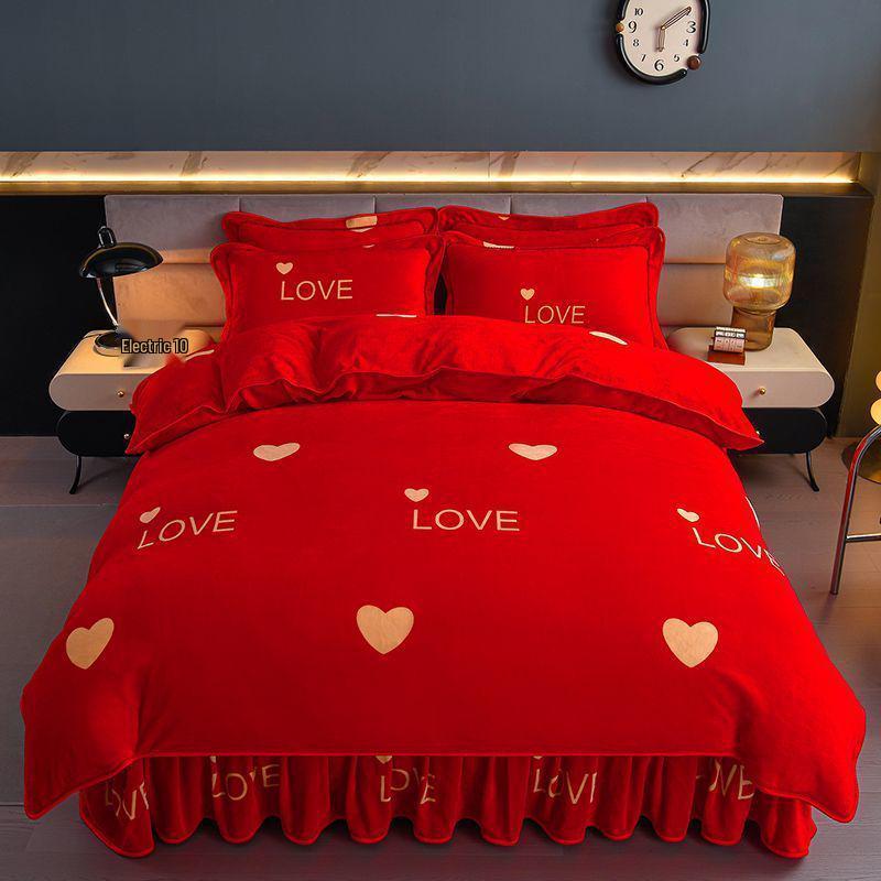 G5Z9 Jin Double-Sided Thickened Velvet Four-Piece Bedding Set for Weddings