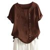 Women Loose Casual Tops Button Linen Daily Boho Tunic T-shirt Short Sleeve Blouse