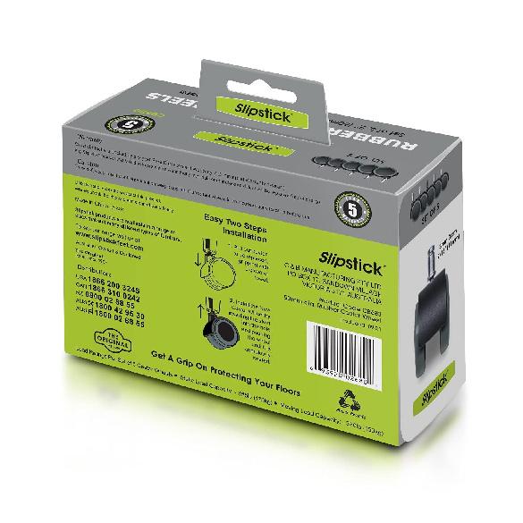 Slipstick CB680 50mm (2 Inch) Floor Protecting Rubber Office Chair Caster Wheels (Set of 5) Standard Stem Size - Black/Gray