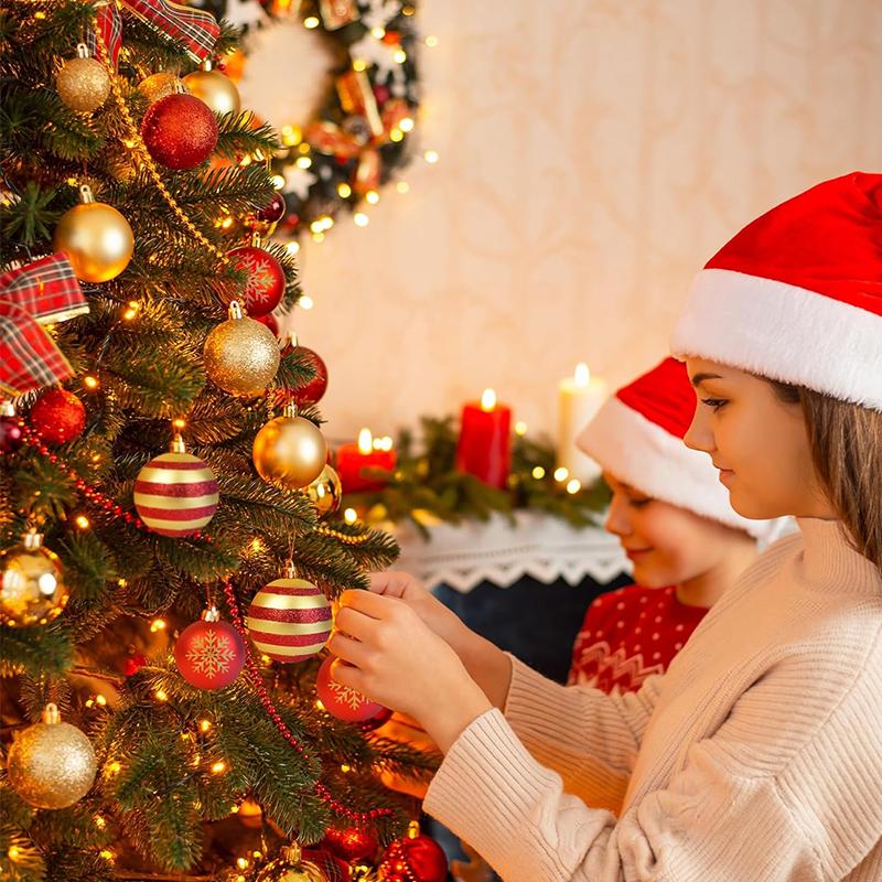 50Pcs/box Red Gold Christmas Balls Ornament Xmas Tree Hanging Pendant 2025 Christmas Decoration for Home 2026 New Year Gifts