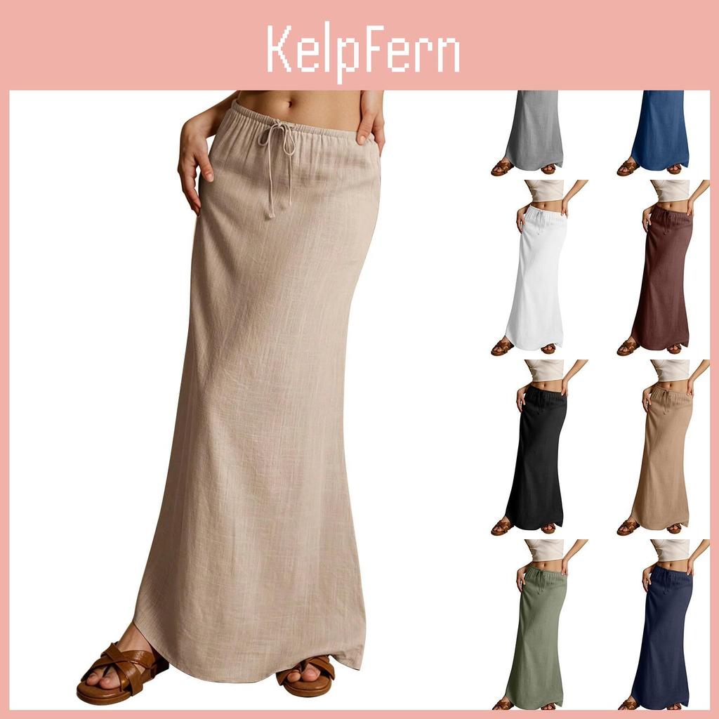 Summer Drawstring Skirt Maxi Womens Low Waist A Line Casual Skirts High Elastic Waisted Bodycon Long Maxi Skirts