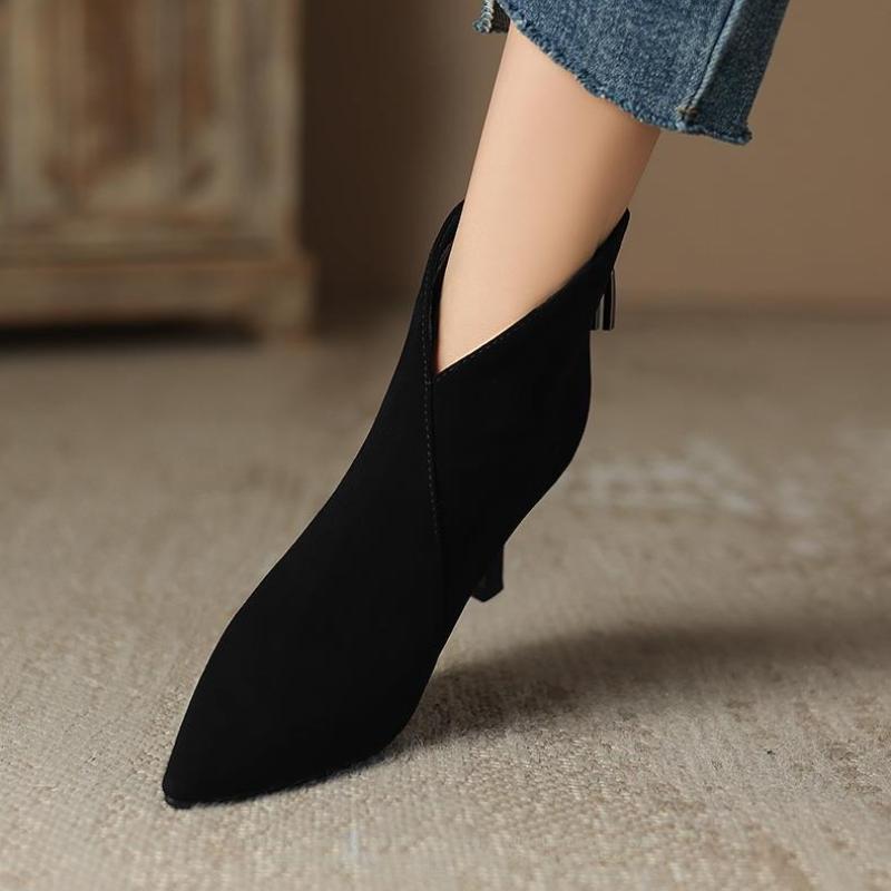 Роскошные женские ботильоны Весенние с острым носком на шпильке Модные черные коричневые женские ботильоны на высоком каблуке из замши с боковой молнией
