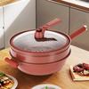 Non-Stick Clay Wok with Steamer Basket, 12.6in Multifunctional Pottery Clay Non-Stick Micro Pressure Pot 2-in-1 Micropressure and Induction Bottom