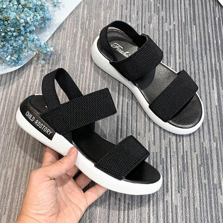 Round Summer Toe Women Sandals Elastic Stretchy Sports Sandals Flat Bottomed Beach Shoes 3540