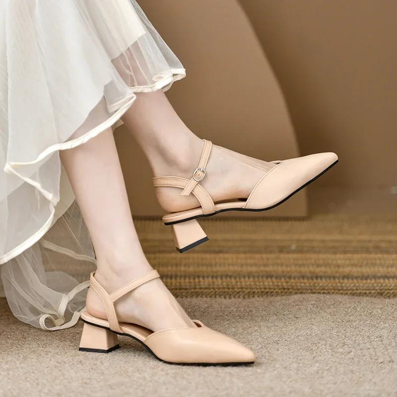 Модные женские туфли на высоком каблуке 2024 Специальное предложение Женская обувь Остроносые однотонные туфли на толстом каблуке Повседневное платье Элегантные женские туфли на высоком каблуке