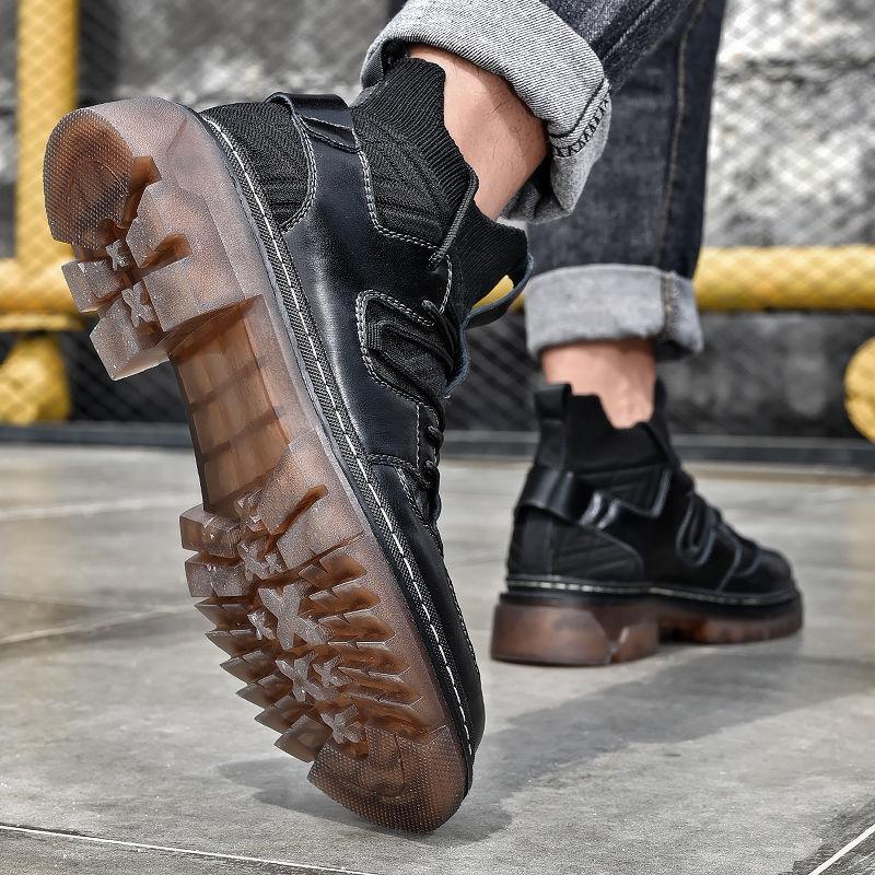 Кожаные вязаные ботинки martin, мужские мотоциклетные ботинки, одинарные ботинки