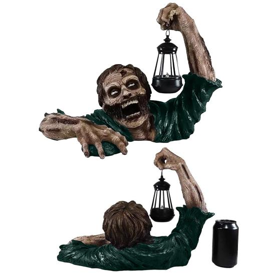 Хэллоуин зомби фонарь орнамент жуткий светодиодный светильник статуя из смолы украшение для дома на открытом воздухе украшение сада