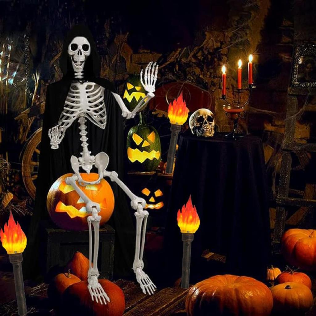 Handheld Torch Prop LED Light,18.05inch Long,Realistic Flame Torch For Games Themed Party Camping Halloween Easter,Resin Lampshade And Retro Handle