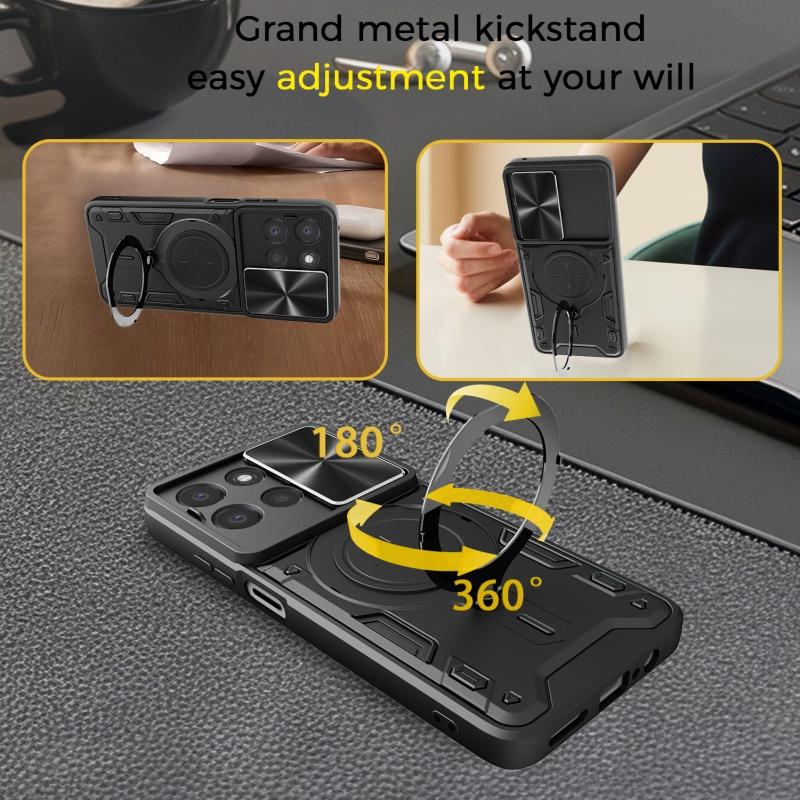 Чехол для Motorola Moto G67 Power 5G с магнитным держателем для автомобиля, кольцом, защитой-слайдером для камеры