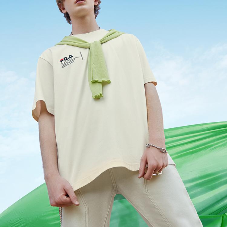 Fila Sports Casual Fashion Loose Breathable Round Neck Short Sleeve Drop Shoulder T-Shirt Men T-Shirts White F11M219105FIV