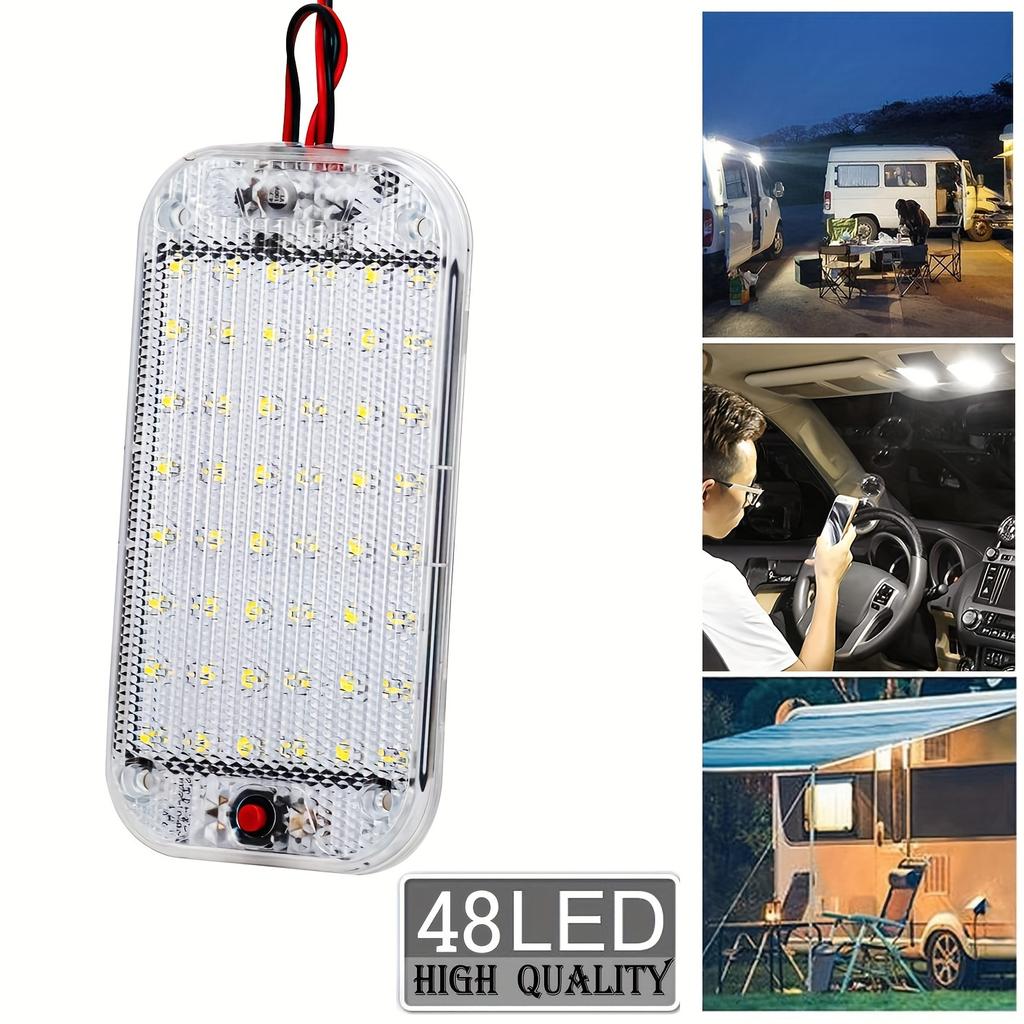 48 LED Interior Light Panel with Switch, Waterproof Crystal Shell Design, High Brightness Car Van Truck Light, Easy Mount