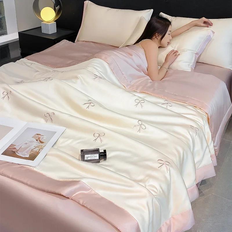 Высококачественное вышитое весенне-летнее одеяло, комплект из 4 или 3 или 1 роскошное приятное для кожи летнее одеяло, легкое одеяло