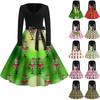 Women's Fashion V-neck Casual Slim-fit Christmas Print Long-sleeved Dress