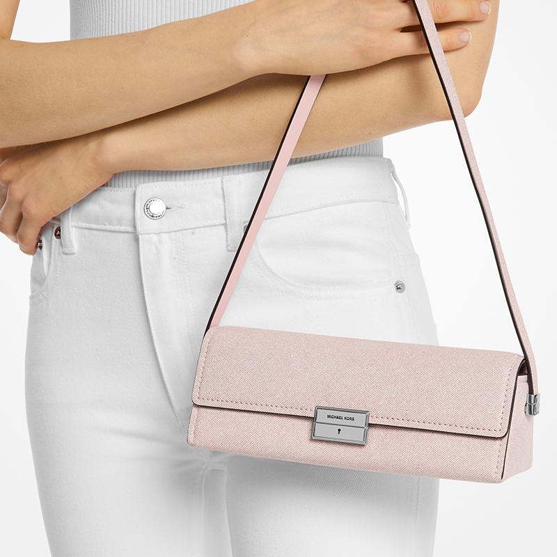 Michael Kors Ludlow Logo Flap Closure Lambskin Shoulder Bag Women bags Rose-Pink 32S5SLNU1R-653