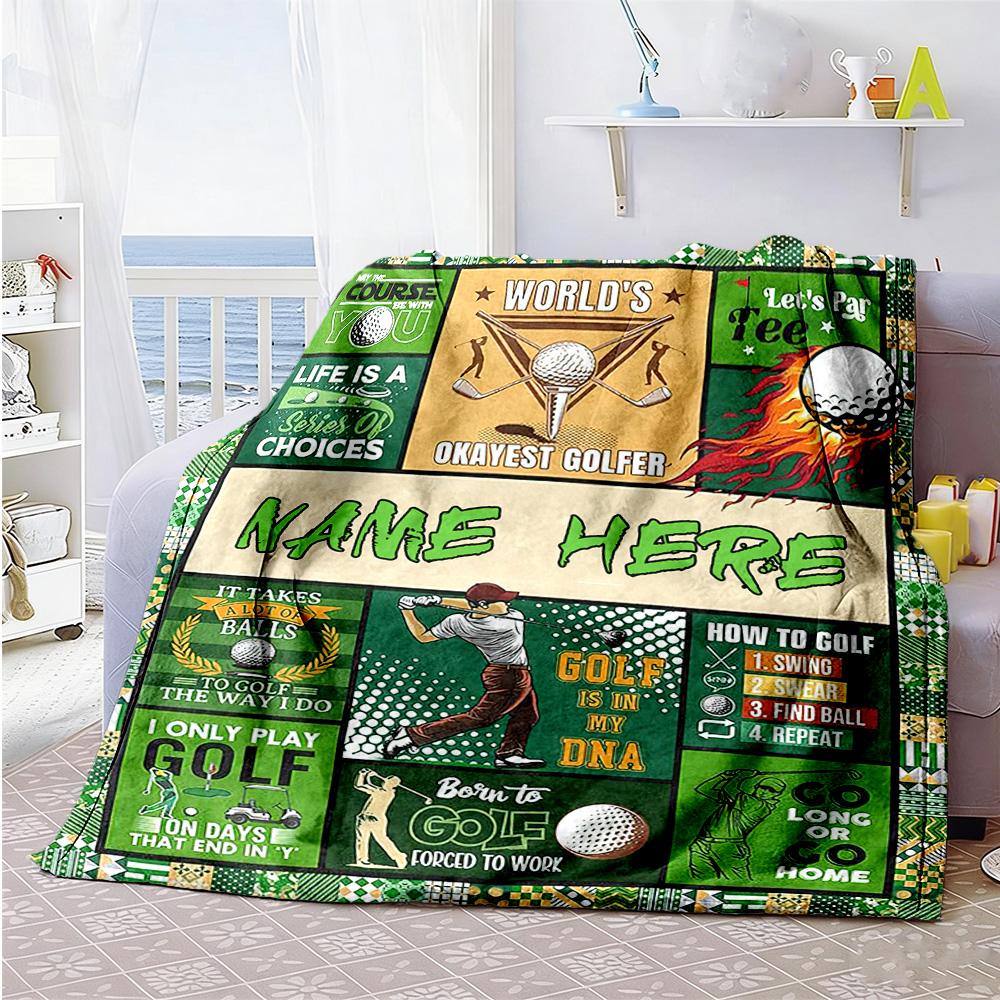 Golf06 Personalized Text Blanket Cozy Personalized Blanket Soft & Cozy Suitable for Living Room Bed Sofa Office Four Seasons Multipurpose