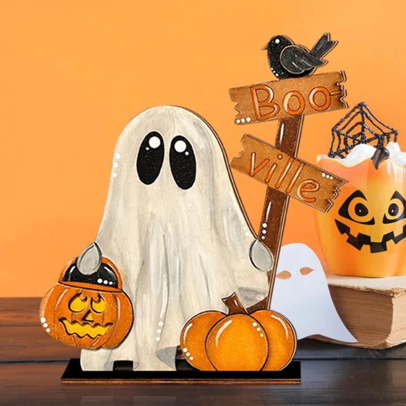 Halloween Party Halloween Wooden Decor Ghost Pumpkin Boo - Ville Tabletop Ornament Spooky Festive Home Decoration Figurine