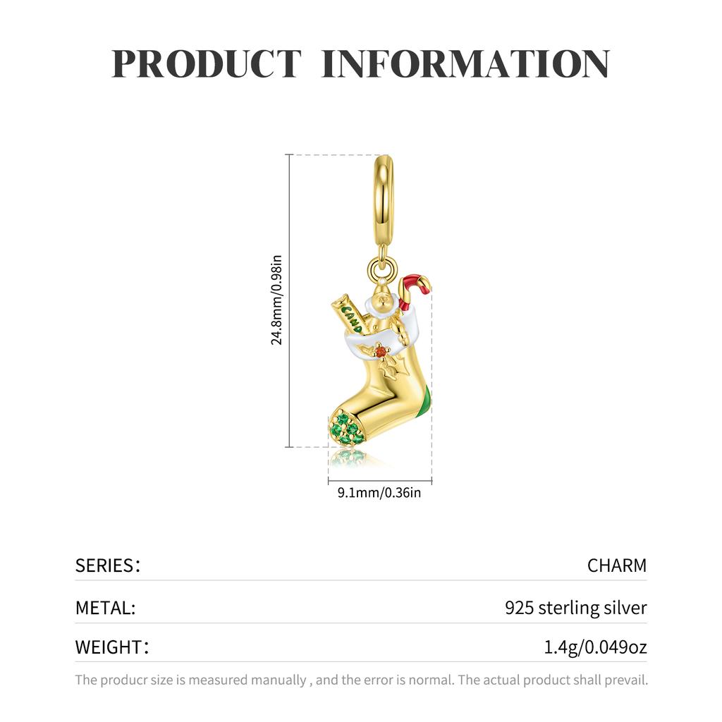 Рождественские носки с колокольчиками и конфетами, кулон, оригинальные стерлингового серебра 925 пробы, эмалированные бусины, подходят для женщин, браслеты с подвесками, подвески для изготовления ювелирных изделий, подарок