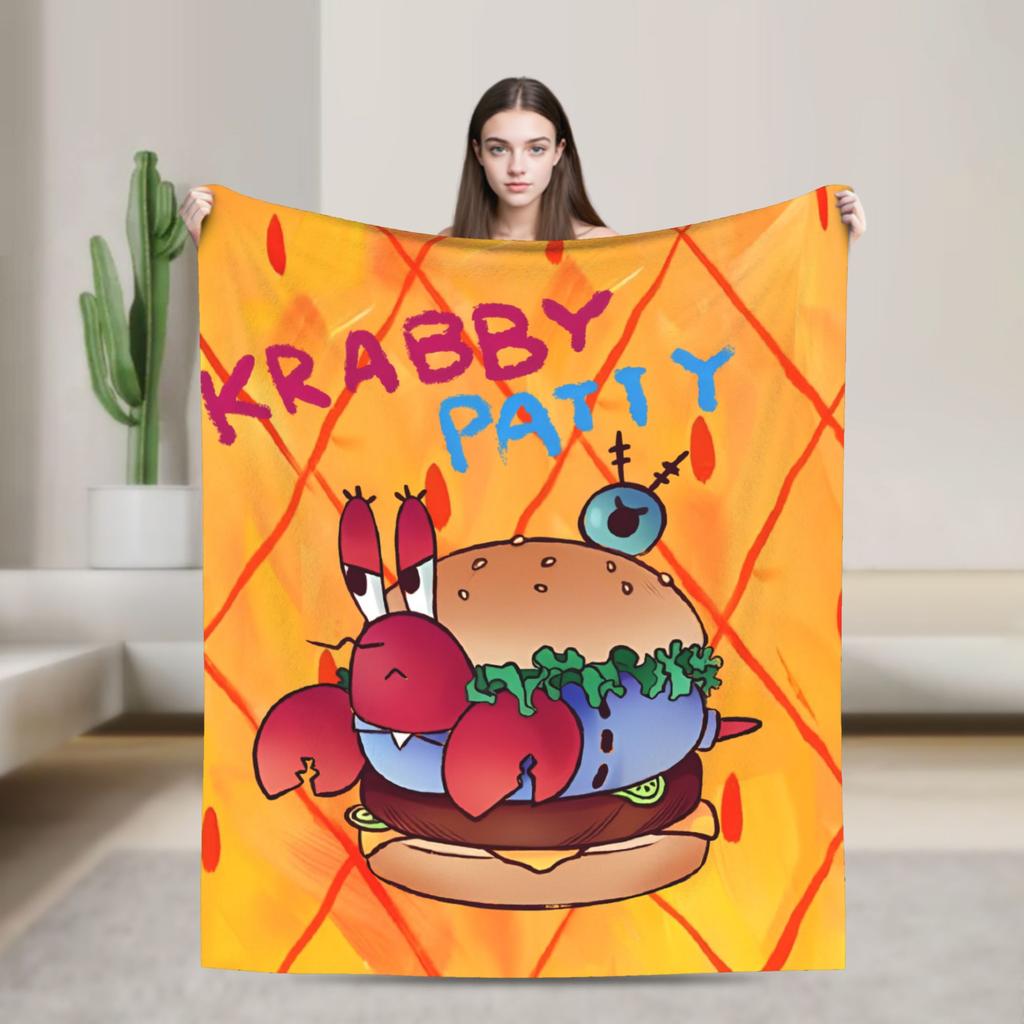 SpongeBob SquarePants Cartoon Blankets Squidward Flannel Funny Breathable Throw Blanket for Chair Covering Sofa Textile Decor