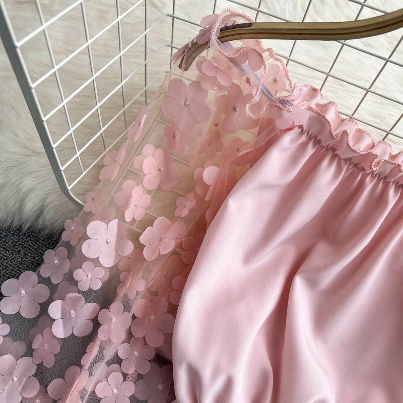 Шифоновая рубашка на одно плечо, прозрачная сетчатая строчка, свободная талия, укороченный топ с открытыми плечами, женские топы