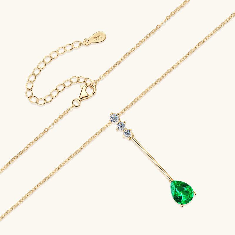 Silvere Glam Модный кулон в форме капли изумрудного цвета в корейском стиле, Высококачественное стерлинговое серебро S925, Ожерелье-чокер для ключицы для девушек