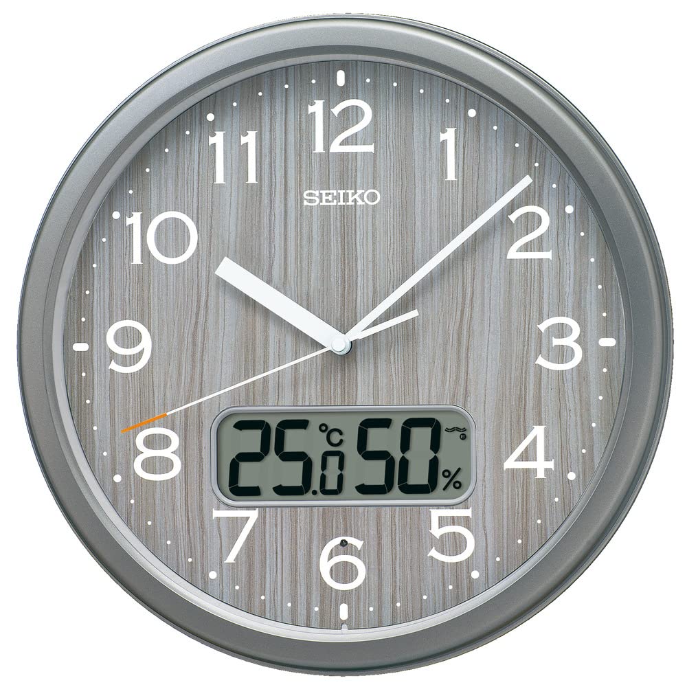 Seiko Clock Analog Wall Clock with Temperature and Humidity Gray 311 x 51mm Eligible for a Extended KX273N, Radio-Controlled Monitors, Metallic,