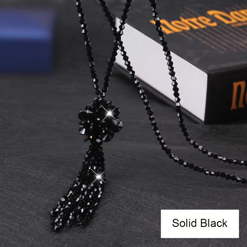 Long Tassels Pendant Women Crystal Necklace Faux Crystal Knotted Beaded Necklace Special Occasion