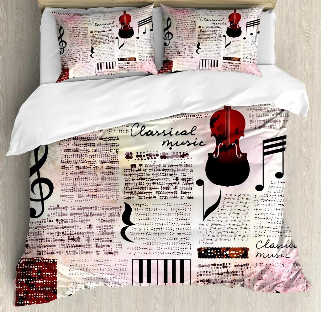 Old Newspaper Duvet Cover Set Vintage French Bedding Brown Quilt Cover for Boys Girls Teens Polyester Comforter Cover