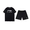Li Ning Logo Letter Print Round Neck Pullover Short Sleeve T-Shirt Loose Fashion Versatile Shorts Casual Sports Set Unisex Sets AHST791-1+YKSV147-2