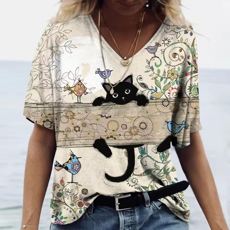 New Style T-shirt For Women Butterfly Leopard Print Tees Blouse Oversized T-Shirt Summer Women's Clothing Short Sleeve