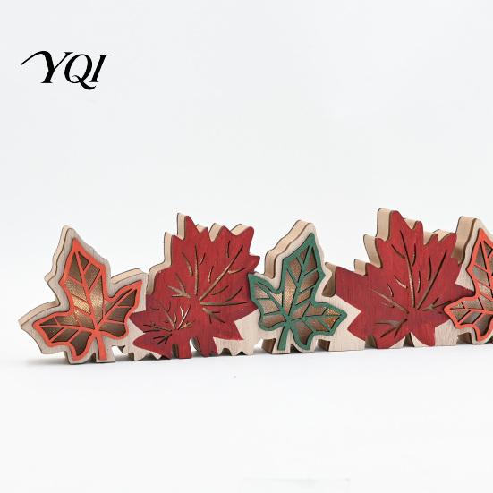 Festive Autumn Party Supplies Fall Thanksgiving LED Tabletop Decor, Maple Leaf Harvest Themed Lighted Wooden Desktop Centerpiece Centerpiece,