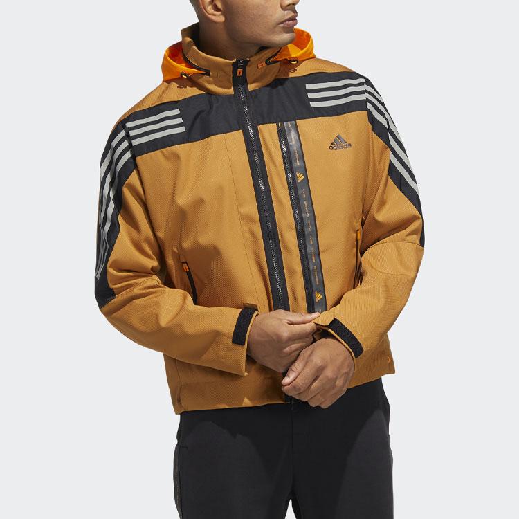 adidas Мужская куртка с капюшоном в полоску с логотипом, верхняя одежда, пшенично-коричневый HE9910