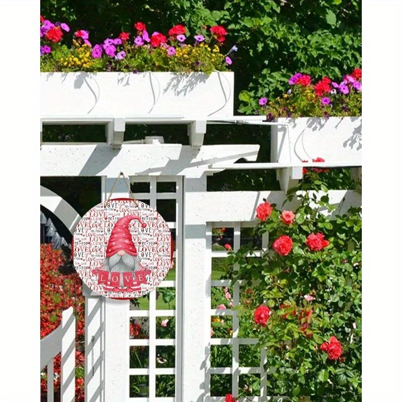 Welcome Sign for Front Door Decor, Valentine's Day Pink Gnome Wood Door Hanger for Outdoor Outside Porch, Round Wooden Wreath Indoor Wall Hanging