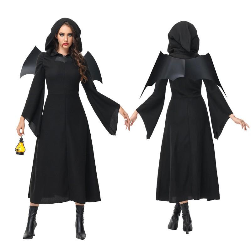 Halloween Bat Costume Maleficent Horns Vampire Demon Witch Outfit Cosplay Party Dress Women