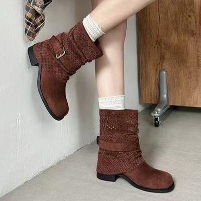 Модные женские туфли на высоком каблуке, ажурные короткие ботинки 2025, новая осенняя трендовая обувь с пряжкой, дизайнерские ботильоны челси, туфли-лодочки для платья, женские кроссовки