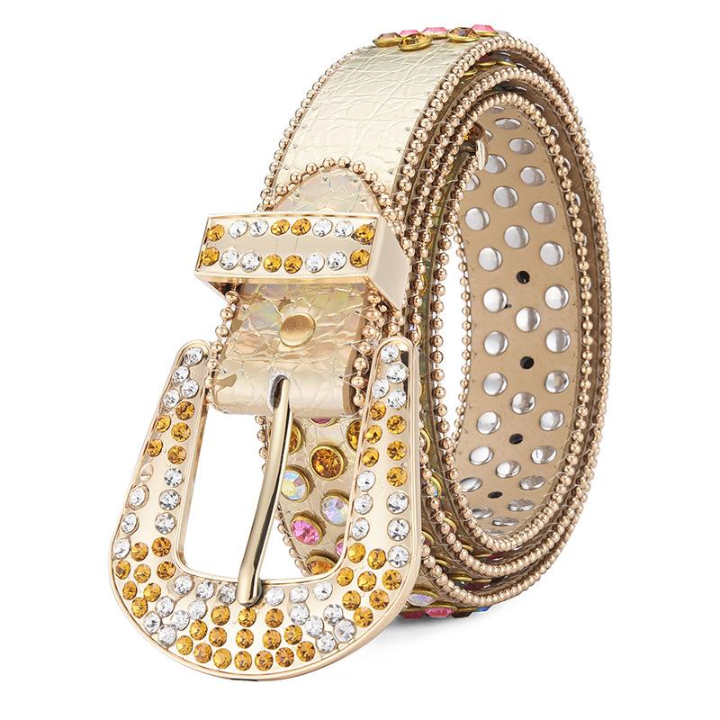 Men's Jeans Rhinestone Large Size Belt Women's Belt Western Denim Shiny Rivet Design Leather HipHop Punk Rock Y2K Style Belt