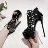 Sexy Peep Toe Party Stripper Pole Dance Extreme High Heels Platform Boots Foe Women Fashion Zip Hollow Out Runway Shoes
