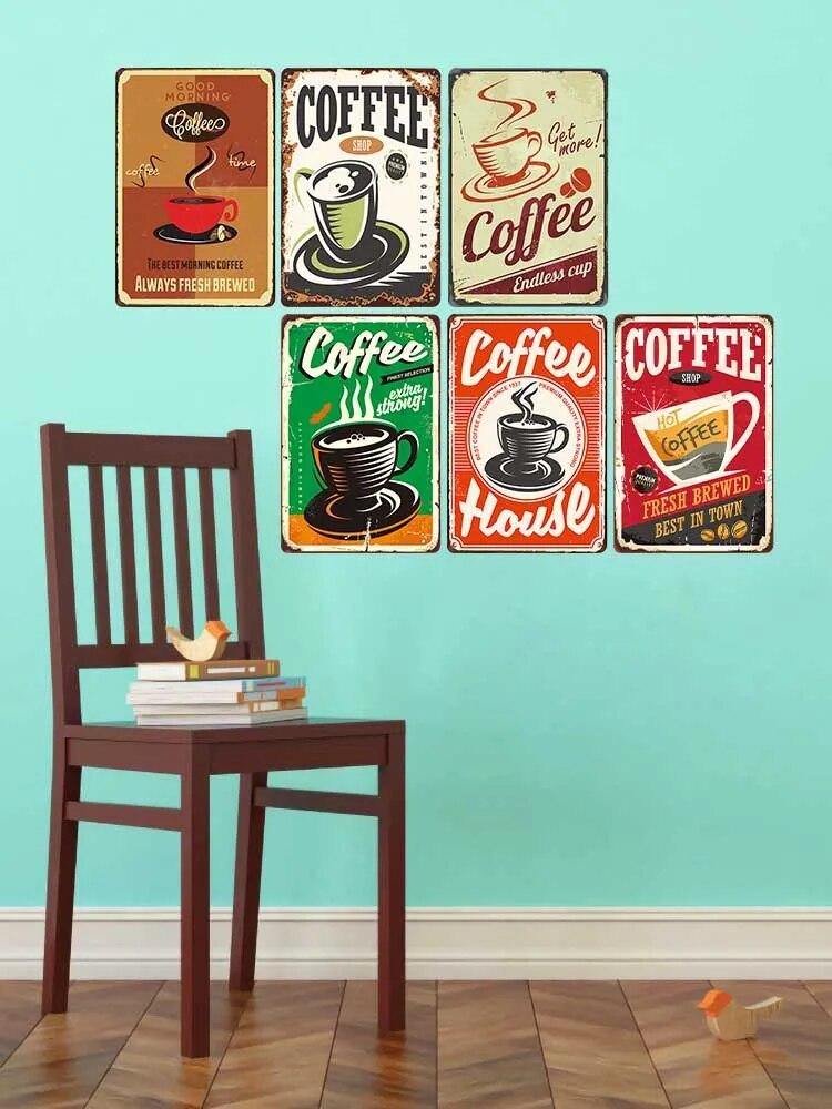 Coffee Vintage Signs Tin Metal Art Iron Painting Decoration Cafe Pub Club Bar Retro Poster Wall Stickers Home Decor 20x30cm