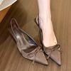Атласные босоножки с острым носком на высоком каблуке Женские Летние Новые Сексуальные На тонком каблуке Слингбэк Туфли Бант Элегантные Туфли для вечеринки Женские Туфли-лодочки